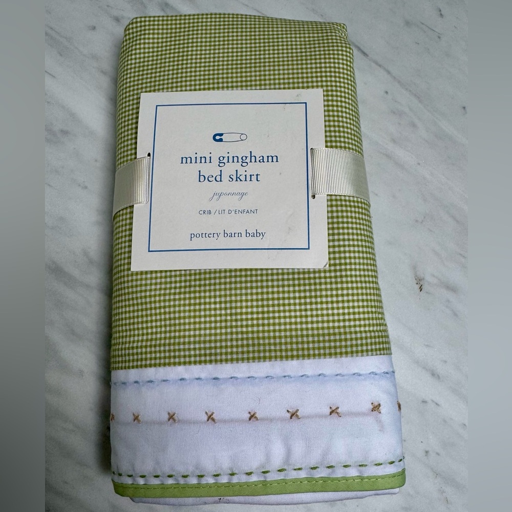 Pottery Barn Kids Green and White Gingham Crib Bed Skirt